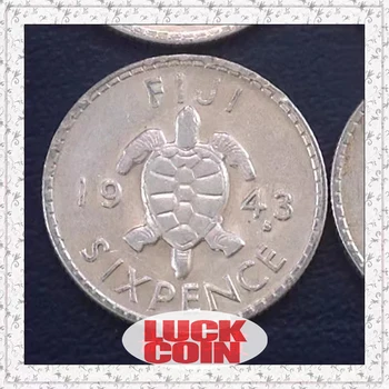 1 Шт Фиджи 1942 1943 Серебряная монета черепаха 6 р Высокое серебро AU-UNC George Vi По единой цене