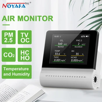 Noyafa Jms16 Монитор Качества Воздуха Pm2.5 HCHO TVOC Co2 Температура Влажность Многофункциональный Емкостный Детектор Газа С Сенсорным Экраном