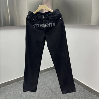 Y2k Balck Vetements Jeasn Высококачественные Жаккардовые брюки с вышитым логотипом, прямые джинсовые брюки VTM в стиле хип-хоп