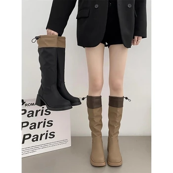 Женские рыцарские ботинки, роскошные модные сапоги до колена, женские длинные сапоги из натуральной кожи с эластичной резинкой, женская обувь бренда 2023