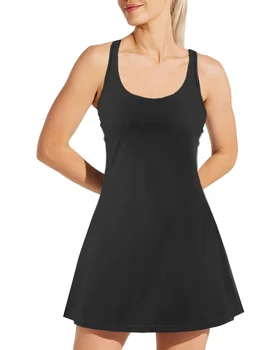 Женские спортивные платья для тенниса с шортами, без рукавов, для упражнений 2-1, для гольфа, с карманами.