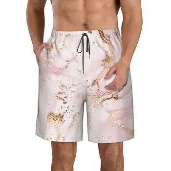 Золотая пудра, жидкий мрамор, 3D печать, Летние мужские шорты, пляжные гавайские шорты для отдыха, домашние шорты на шнурке