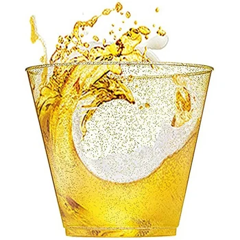 Золотой пластиковый стаканчик Одноразовый стаканчик для воды Золотой порошок 90 УНЦИЙ Стакан для сока Десертный стаканчик для мусса Украшение свадебной посуды