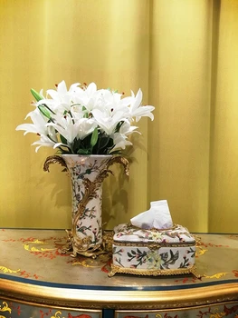 Керамика с медной коробкой для салфеток, золотые украшения, украшения для ваз, клубная вилла, поделки для гостиной