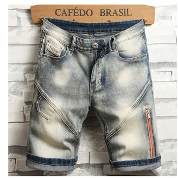 Летние Новые мужские модные джинсовые шорты-стрейч в стиле Ретро, старые облегающие короткие джинсы, дизайн сращивания 98% Хлопок Бренда