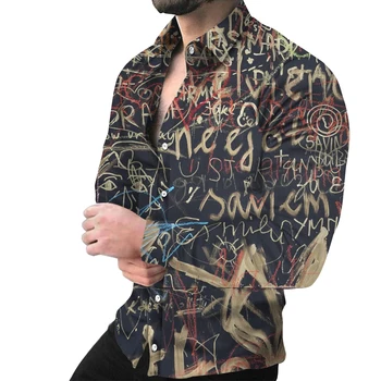 Мужская рубашка, Модная Однобортная Рубашка, Повседневный Топ С Трехцветным Принтом И длинным рукавом, Мужской Гавайский Праздничный Кардиган S-6XL