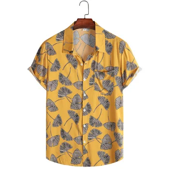 Мужские Гавайские рубашки с короткими рукавами в тропическом стиле, для отдыха, домашняя рубашка на пуговицах