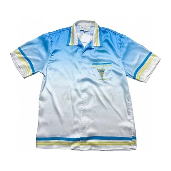 Мужские шелковые рубашки Casablanca оверсайз градиентного синего цвета с принтом теннисного клуба, женские рубашки с коротким рукавом