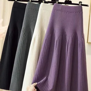 осенью и зимой 2023 года новая юбка трапециевидной формы средней длины, полностью трикотажная плиссированная юбка, тонкая накидка на бедра