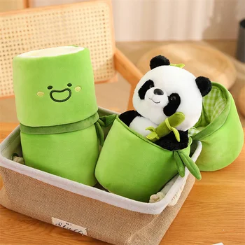 Симпатичная креативная кукла-панда из бамбуковой трубки, держащая бамбуковую панду, превращенную в плюшевую игрушку, подарки на день рождения для девочек и детей