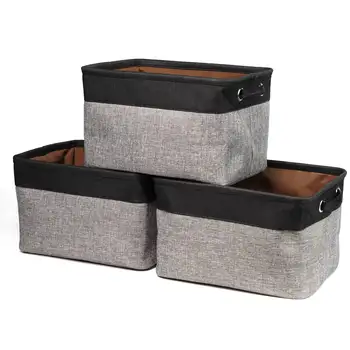 Тканевый ящик для хранения Корзина для хранения Черно-серая Квадратная ткань для корзины для шкафа и одежды (Складная упаковка из 3 штук)